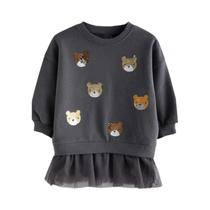 Vestido De Princesa De Manga Longa Para Meninas Jumping Meters 2-7T Com Aplicações De Urso Para Vestido De Princesa De Manga Longa Para Meninas Jumping Meters 2-7T Com Aplicações De Urso Para