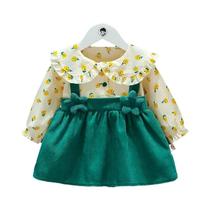 Vestido De Princesa De Manga Longa Para Meninas Recém-Nascidas Com Estampa De Flores E Lapela Vestido De Princesa De Manga Longa Para Meninas Recém-Nascidas Com Estampa De Flores E Lapela