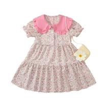 Vestido De Princesa De Verão Para Meninas De 1 a 8 Anos Com Flores Fofas, Gola De Boneca E Bolsa De