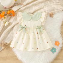 Vestido de princesa doce para bebês, renda A, arco plissado, bordado de flores, verão, novo