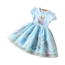 Vestido De Princesa Elsa Para Meninas, Verão, Estilo Cartoon Frozen, Vestido De Festa Curto E Fofo,