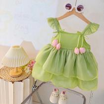 Vestido De Princesa Em Camadas Com Alças De Malha Tulipa Para Menina Bebê Verão Roupas Fofas Para Vestido De Princesa Em Camadas Com Alças De Malha Tulipa Para Menina Bebê Verão Roupas Fofas Para