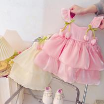 Vestido De Princesa Em Camadas Com Alças De Malha Tulipa Para Menina Bebê Verão Roupas Fofas Para Vestido De Princesa Em Camadas Com Alças De Malha Tulipa Para Menina Bebê Verão Roupas Fofas Para