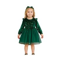 Vestido De Princesa Em Veludo Com Manga Longa E Laço De Tule Para Meninas, Ideal Para Festas De Vestido De Princesa Em Veludo Com Manga Longa E Laço De Tule Para Meninas, Ideal Para Festas De