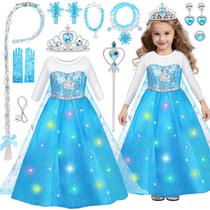 Vestido de Princesa Frozen com Luzes - Fantasia Infantil para Meninas (3 a 10 anos)