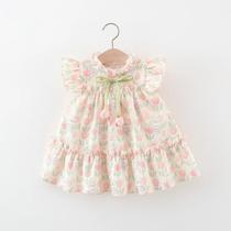 Vestido de Princesa Infantil para Verão com Flores e Luvas - Modelo Delicado