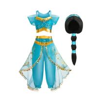 Vestido de Princesa Jasmine para Meninas - Fantasia de Halloween e Carnaval com Lantejoulas Vestido de Princesa Jasmine para Meninas - Fantasia de Halloween e Carnaval com Lantejoulas