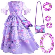Vestido de princesa Kaisebile para meninas de 6 a 7 anos com bolsa
