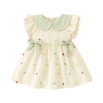 Vestido De Princesa Para Menina Bebê Verão Com Gola De Boneca E Laço Bordado 0-2 Anos Vestido De Princesa Para Menina Bebê Verão Com Gola De Boneca E Laço Bordado 0-2 Anos