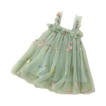 Vestido De Princesa Para Meninas Pequenas Com Suspensórios De Malha, Laço E Tule, Bordado Floral,