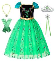 Vestido de princesa para meninas ReliParty Green com acessos.