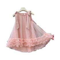 Vestido De Princesa Rosa Para Meninas Sem Mangas Com Laço Em Tule Casual Para Festa De Aniversário Vestido De Princesa Rosa Para Meninas Sem Mangas Com Laço Em Tule Casual Para Festa De Aniversário