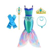 Vestido De Princesa Sereia Com Ombros Descobertos Para Meninas, Conjunto De Duas Peças, Fantasia De