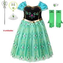 Vestido de Princesa Verde Gelo para Meninas - Fantasia de Festa com Flores Bordadas