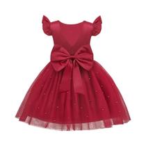 Vestido De Princesa Vermelho Sem Costas Com Tiara De Laço Para Meninas, Elegante Para Festas De