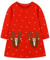 Vestido de renas de algodão de manga comprida para meninas hongshilianas de 6 a 7 anos Vestido de renas de algodão de manga comprida para meninas hongshilianas de 6 a 7 anos