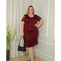 Vestido de renda mídi tubinho forrado com babado moda evangélica Plus size Vestido de renda mídi tubinho forrado com babado moda evangélica Plus size