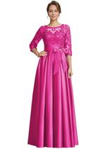 Vestido de renda Raomiao, mãe da noiva, cetim, rosa choque Vestido de renda Raomiao, mãe da noiva, cetim, rosa choque