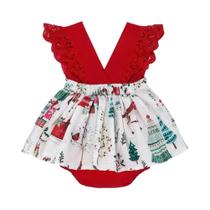 Vestido de Renda Vermelha com Saia de Princesa para Bebês - Conjunto 2 Peças