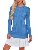 Vestido de suéter Angashion Cable Knit com gola redonda azul para mulheres