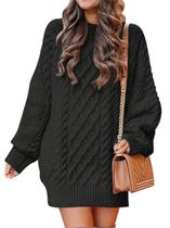 Vestido de suéter ANRABESS Cable Knit Chunky Baggy preto para mulheres