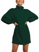 Vestido de suéter ANRABESS de gola alta Batwing Canelado Knit Green XS Vestido de suéter ANRABESS de gola alta Batwing Canelado Knit Green XS