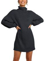 Vestido de suéter ANRABESS de gola alta Batwing Rib Knit preto