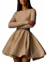 Vestido de suéter CHARTOU de manga comprida plissado, de malha larga, cáqui Vestido de suéter CHARTOU de manga comprida plissado, de malha larga, cáqui