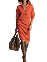 Vestido de suéter feminino chouyatou, de outono, canelado, laranja Vestido de suéter feminino chouyatou, de outono, canelado, laranja