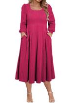 Vestido de suéter feminino Eytino plus size com gola quadrada 4x rosa vermelha Vestido de suéter feminino Eytino plus size com gola quadrada 4x rosa vermelha