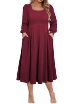 Vestido de Suéter Feminino Eytino Plus Size - Manga Comprida - Cor Vinho