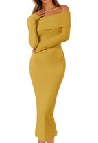 Vestido de suéter feminino MEROKEETY, de inverno, sem ombros, gengibre Vestido de suéter feminino MEROKEETY, de inverno, sem ombros, gengibre