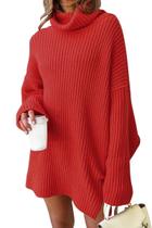 Vestido de suéter LILLUSORY de gola alta, grande, longo, vermelho 2025