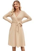 Vestido de suéter Newshows 2025, outono, manga comprida, decote em V com bolsos Vestido de suéter Newshows 2025, outono, manga comprida, decote em V com bolsos