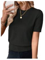 Vestido de suéter SOLY HUX feminino de manga curta, gola redonda, preto Vestido de suéter SOLY HUX feminino de manga curta, gola redonda, preto