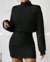 Vestido De Suéter Tricotado Com Gola Alta Para Mulheres, Casual, Solto, De Manga Longa, Quente,