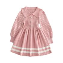Vestido De Suéter Tricotado Com Poás Para Meninas Bear Leader Vestido Casual Quente Para Bebês