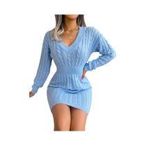 Vestido De Suéter Tricotado De Manga Longa Para Mulheres, Elegante, Cintura Slim, Outono Inverno,