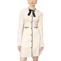 Vestido de suéter URBAN REVIVO Bow Tie, manga comprida, linha A, bege