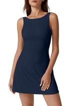 Vestido de tênis QINSEN com gola de barco com shorts e bolso para mulheres