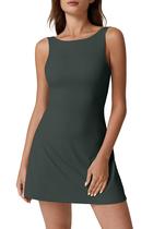 Vestido de tênis QINSEN com gola de barco com shorts embutidos verde escuro XL Vestido de tênis QINSEN com gola de barco com shorts embutidos verde escuro XL