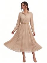 Vestido de trabalho em chiffon plissado de manga comprida para mulheres Vestido de trabalho em chiffon plissado de manga comprida para mulheres