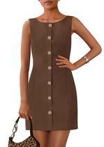 Vestido de trabalho PRETTYGARDEN 2025 Spring sem mangas com botão marrom