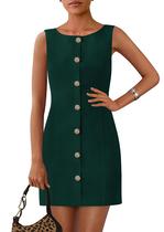 Vestido de trabalho PRETTYGARDEN 2025 Spring sem mangas com botão verde S