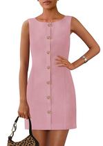 Vestido de trabalho PRETTYGARDEN 2025 Spring sem mangas rosa para mulheres