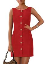 Vestido de trabalho PRETTYGARDEN 2025 Spring sem mangas vermelho para mulheres