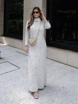 Vestido de Tricot Feminino Longo Gola Alta Soltinho Tricô Inverno Mousse Elegante Vestido de Tricot Feminino Longo Gola Alta Soltinho Tricô Inverno Mousse Elegante