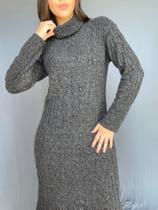 Vestido de Tricot Feminino Longo Gola Alta Soltinho Tricô Inverno Mousse Elegante