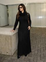 Vestido de Tricot Feminino Longo Gola Alta Soltinho Tricô Inverno Mousse Elegante