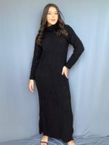 Vestido de Tricot Feminino Longo Gola Alta Soltinho Tricô Inverno Mousse Elegante